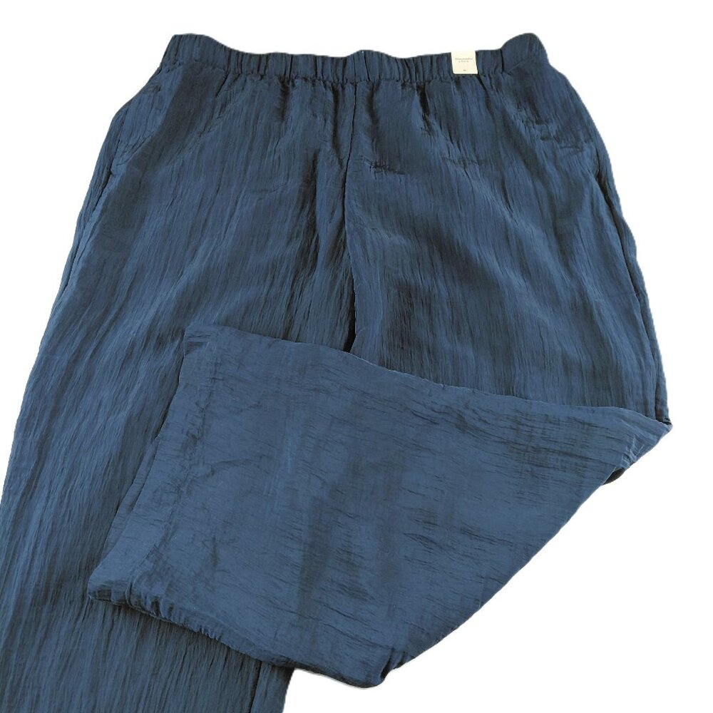 Abercrombie & Fitch Wide Leg Pull-On Crinkle Pant Women's XL Navy Blue Lined